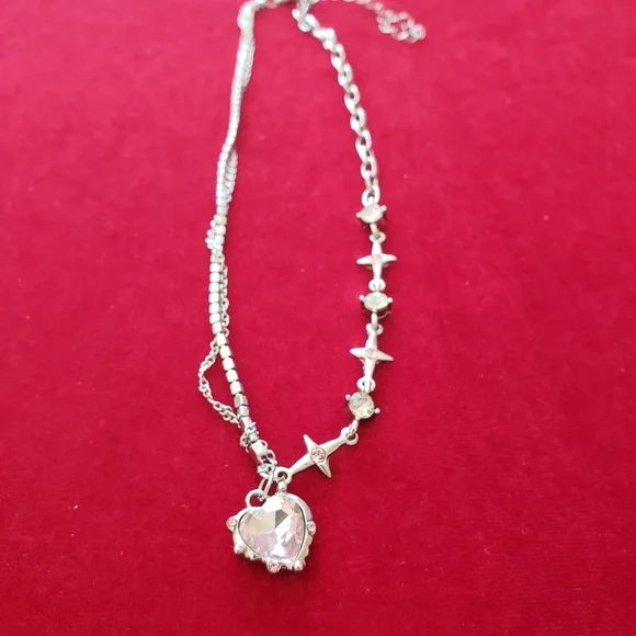 Punk Fashion Beautiful Pink Crystal Heart Shape Ladies Pendant Necklace - Picture 5 of 8